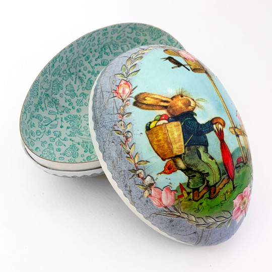 6" Vintage Style Hiking Bunny Papier Mache Easter Egg Container ~ Germany